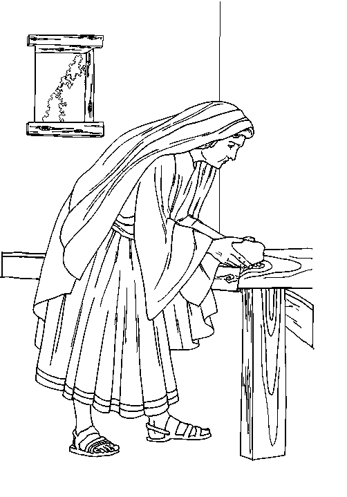Coloring Page: A woman kneads leaven into bread dough.